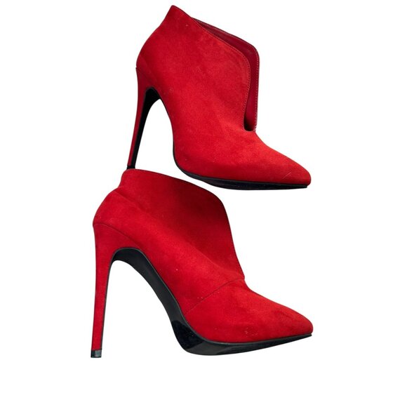 Just Fab Red Stiletto Heel Ankle Bootie Women's Sz 7 Cut Slit Front Pointed Toe - Picture 8 of 15